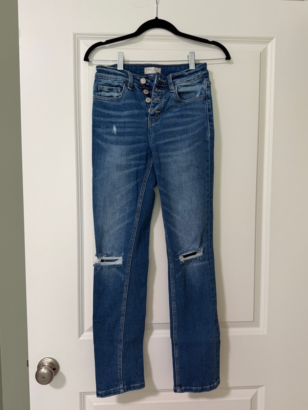 Altar'd State Medium Blue Straight Leg Distressed Jeans size 25